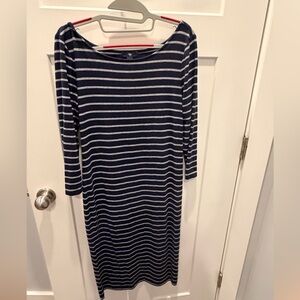 Gap Navy Stripe Long Sleeve Midi Dress Small